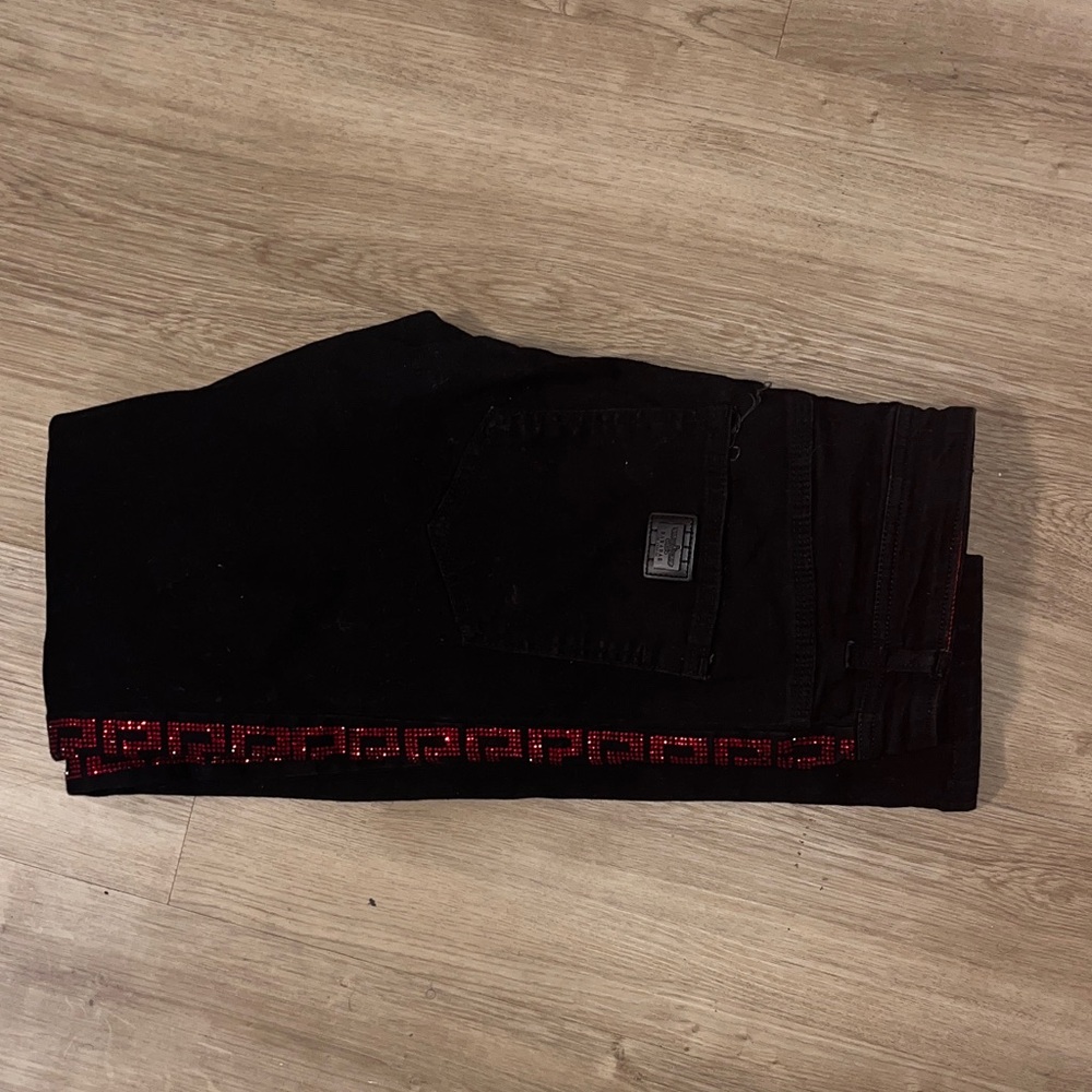 Men's Black and Red Skinny Jeans